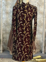 Sherwani wine golden work