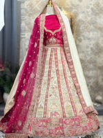 Bridal lehenga multey hot pink creem