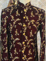 Sherwani wine golden work - Image 2