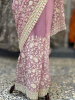 Saree third white work pink - Image 2